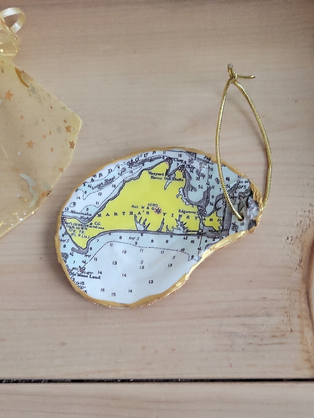Martha's Vineyard Seashell Map Enameled Ornament